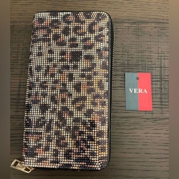 Vegan Leather and Rhinestone Zippered Wallet Featuring Cheetah Print - Picture 6 of 10